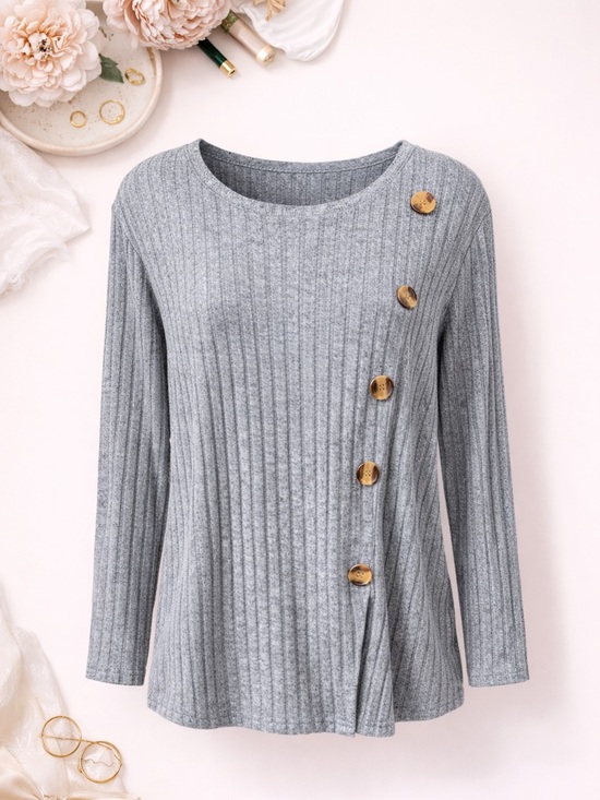 Tops - Blue Ribbed Button-Accent Women's Size Medium Sweater Top
